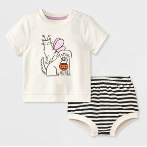 CAT & JACK Halloween Dog & Cat Trick-Or-Treating T-Shirt & Bloomer Set- Size NB
